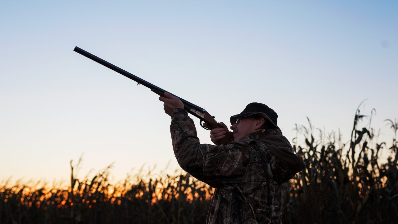 Hunter aiming outdoors